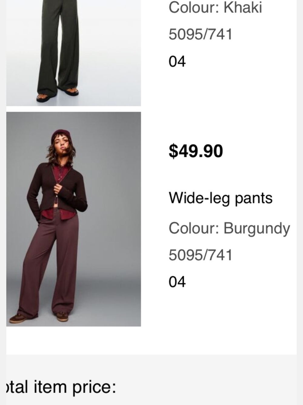 Bershka Wide-Leg Trousers Size 4 Burgundy